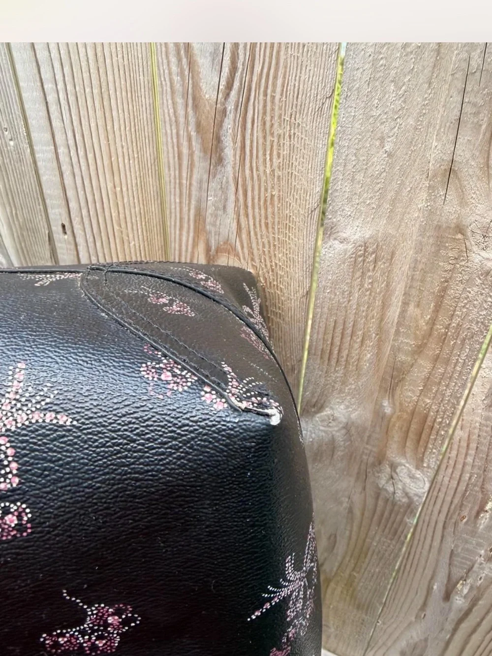 Coach Black Floral Leather Tote with Pink Accents